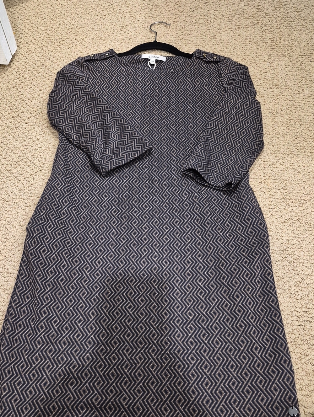 Carven Black & Gray Geometric Midi Shift Dress